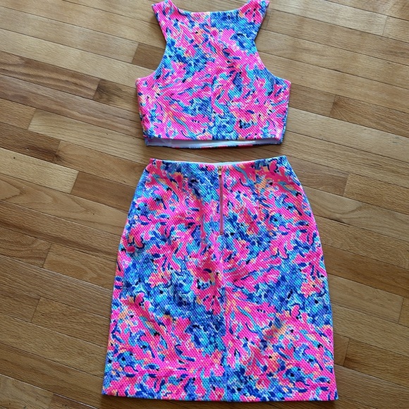 Lilly Pulitzer Two Piece Dress- coral pattern - Picture 3 of 5